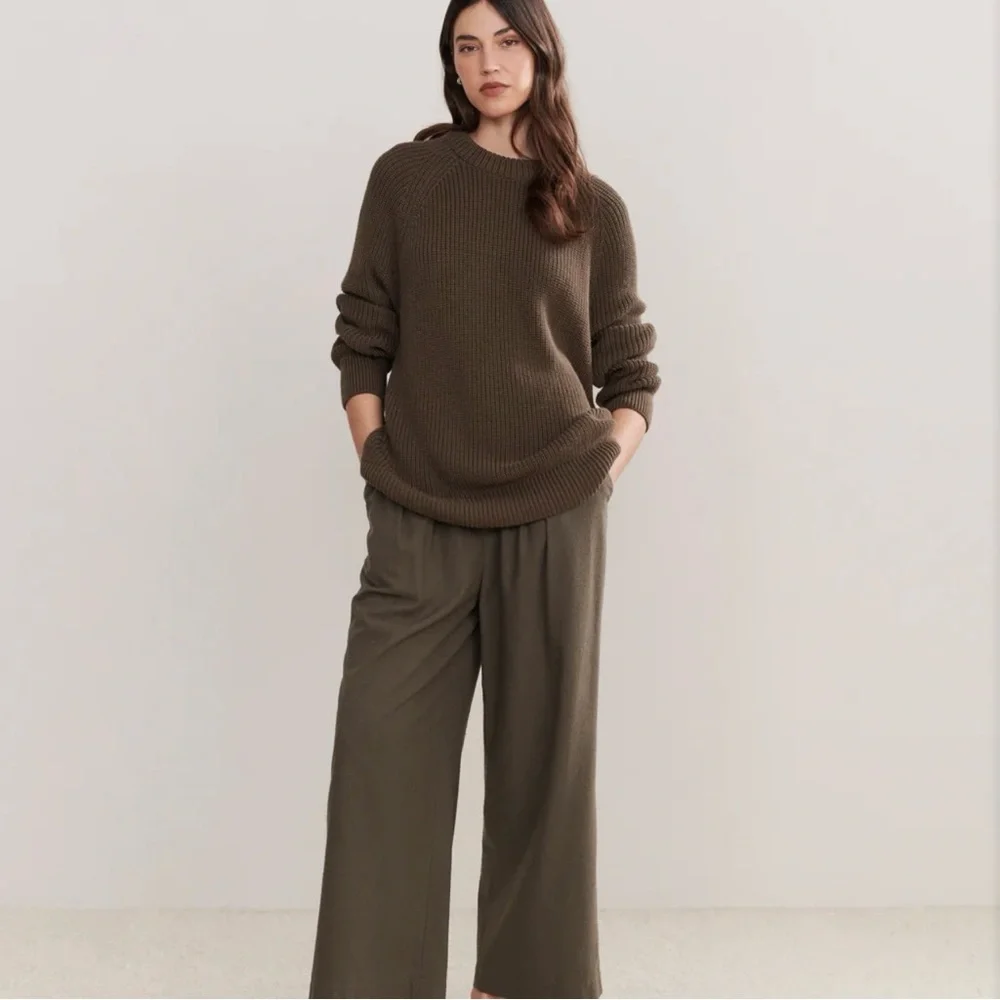 NWT *sold out* Jenni Kayne Oversized Cotton Fisherman sweater Olive moss XXL - Picture 4 of 16
